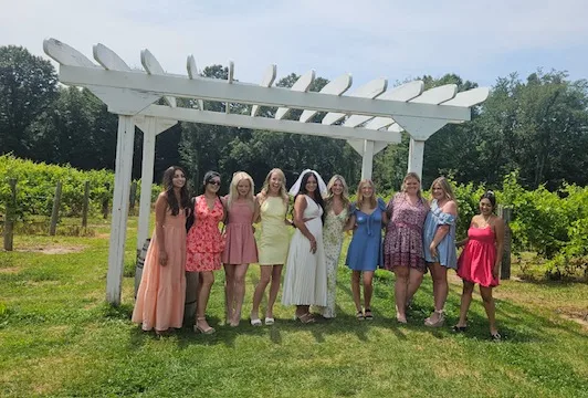 Grape and Grain Tours bachelorette group photo in SW Michigan